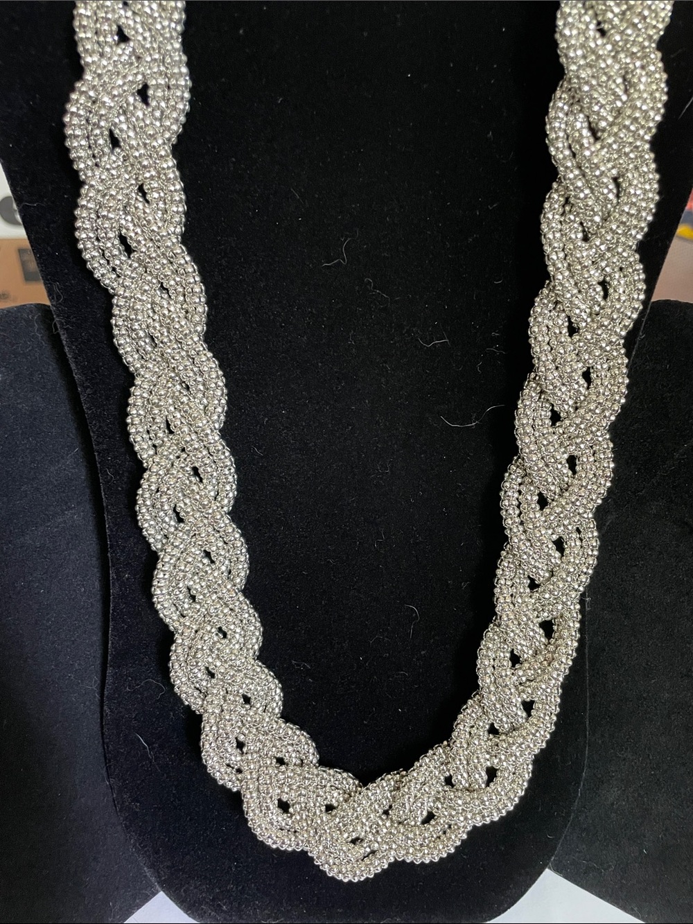 Silver Braided Crystal Statement Necklace M’s